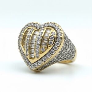 TWO TONE HEART CZ ADJUSTABLE STATEMENT RING